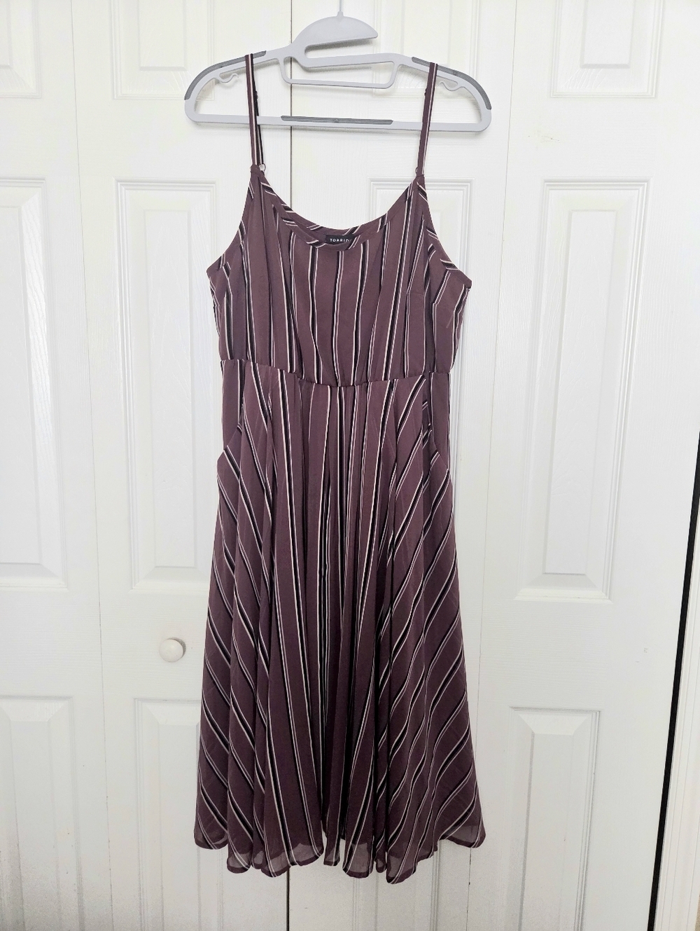 Torrid Striped Plum Spaghetti Strap Midi Dress